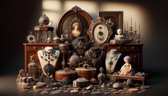 Antique jewellery, vintage furniture, and collectibles arranged to showcase their sentimental and historical value.