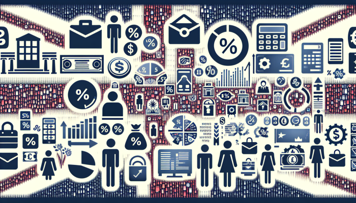 Infographic showing personal loan options in the UK with graphs and icons on a Union Jack background.