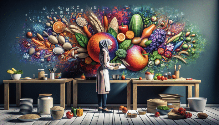 A nutritionist designing vibrant high-fibre meals with whole grains, fruits, and vegetables.