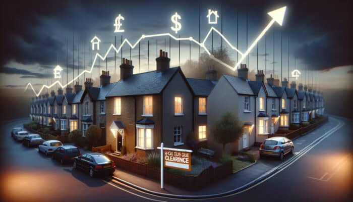 Graph illustrating UK house clearance market price changes alongside economic indicators and conditions.
