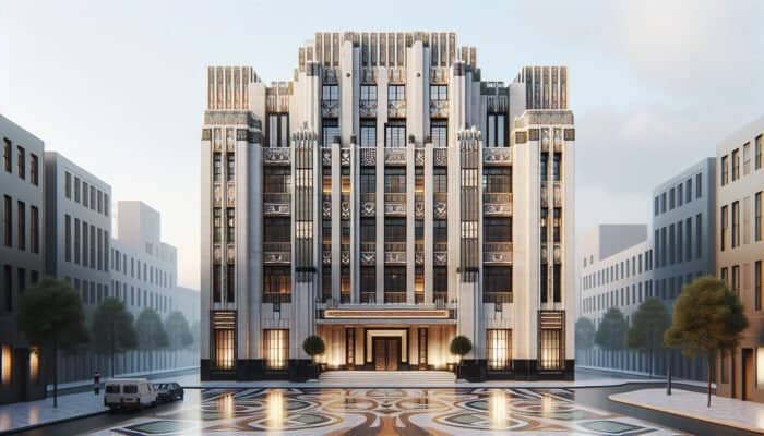 Art Deco building in London featuring terrazzo flooring, highlighting its evolution from luxury to modern adaptability.