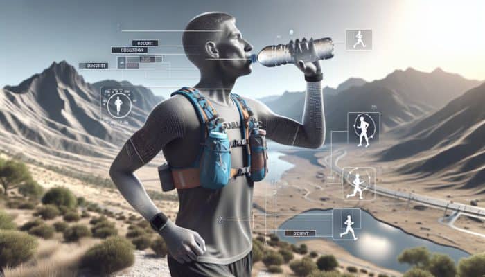 A marathon runner using a hydration belt drinks small sips every 20 minutes in changing weather conditions.