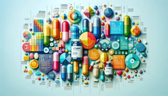 An engaging infographic providing tips on creating supplement-oriented content, featuring vitamins and capsules.