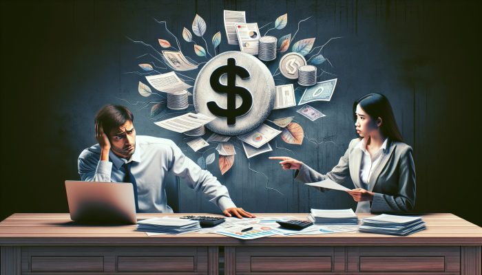 Person receiving guidance on debt consolidation from expert, surrounded by financial documents.