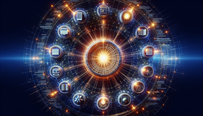 Illuminated web pages interconnected by strategic links on a Bridgwater e-commerce site, illustrating internal SEO optimisation with descriptive anchor text directing users to related articles.