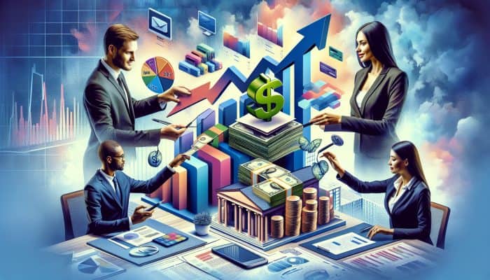 Debt Consolidation and Economic Shifts: Effective Approaches | DCL Debt Consolidation and Economic Shifts: A diverse group in a modern UK office merges bills and credit cards into one loan document, with bank symbols and graphs showing financial relief.