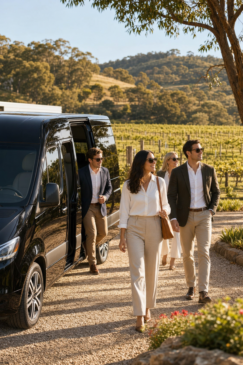 Private corporate wine tour in Melbourne featuring a luxury vehicle.